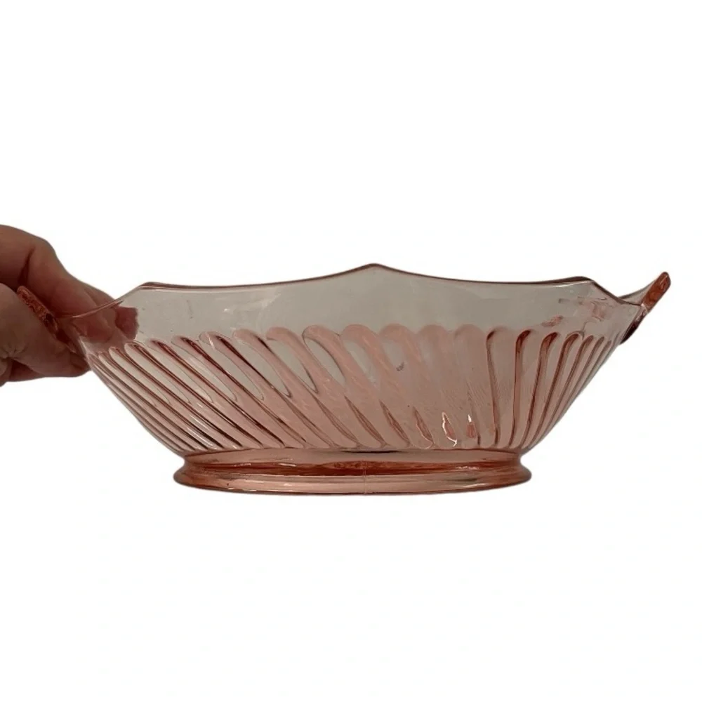 Vintage Imperial Glass Twisted Optic Handled Pink Depression Glass Serving Dish